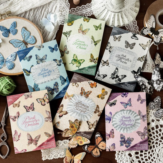 Butterfly Fabric Book Series White Kraft Paper Hard Card Sticker Pack
