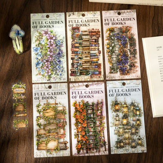 Full Garden of Books Scene Sticker Strip Pack
