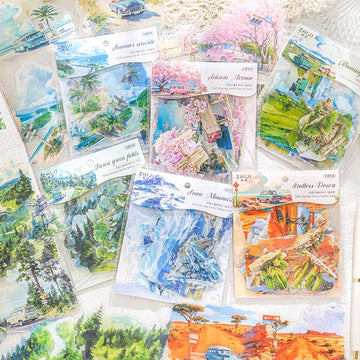 Traces of Journey Mountain Forest Scene Sticker Pack