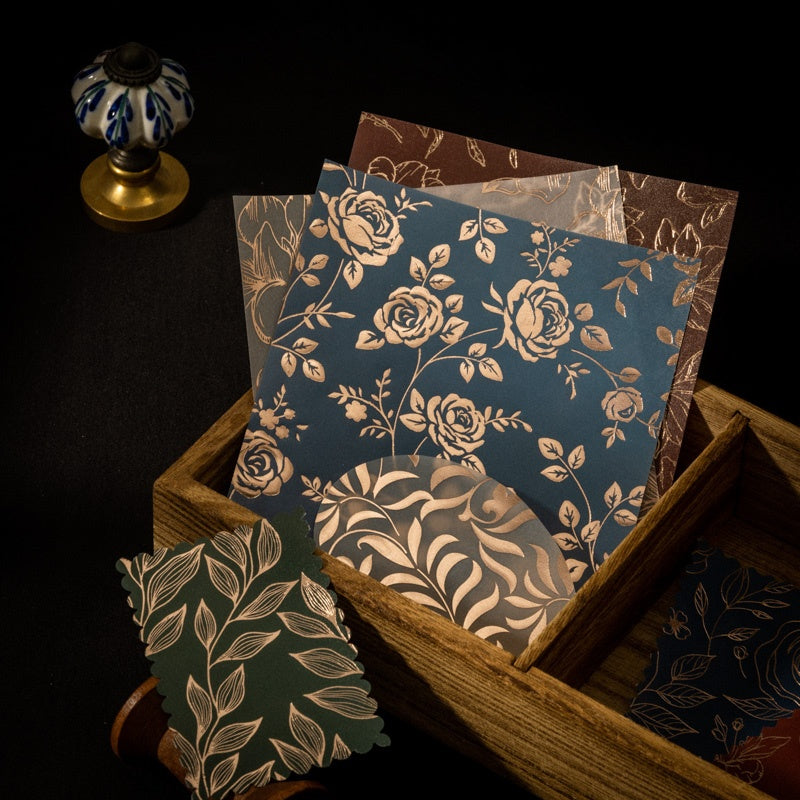 Golden-threaded Flower Shadow Scrapbook paper 8pcs