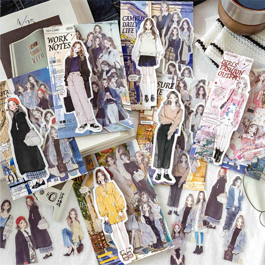 Today's outfit series PET white Ink character sticker pack
