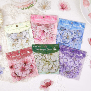 Transparent Flower Series Light Retro Floral PET Stickers Pack