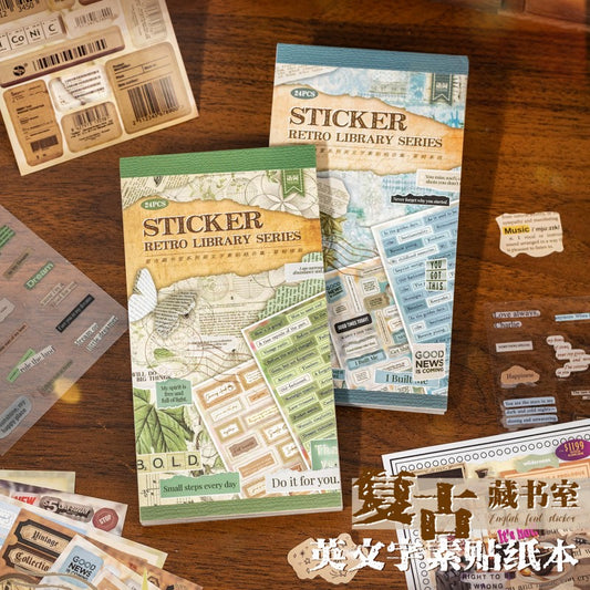 Retro Library Series Sticker Book 24Pcs