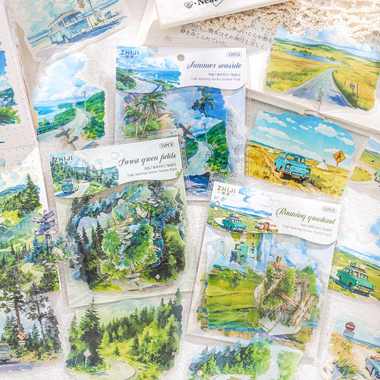 Traces of Journey Mountain Forest Scene Sticker Pack