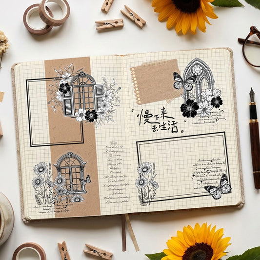 Ink-Colored Floral Series Vintage Flower Pet Sticker Pack