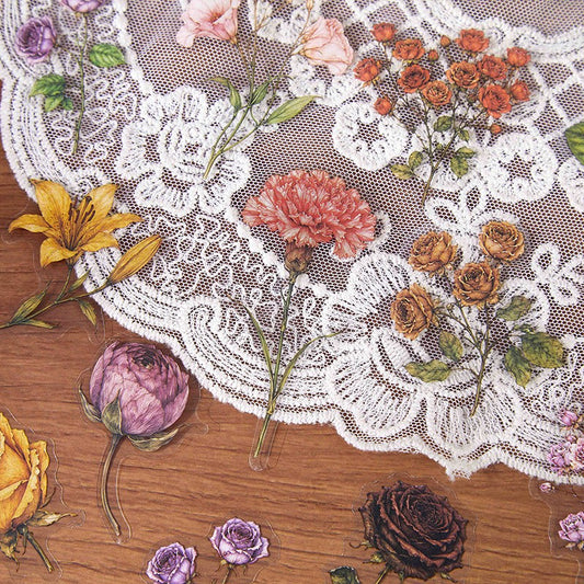 Flower Chronicle Series Retro Watercolor Hand-drawn PET Sticker Pack