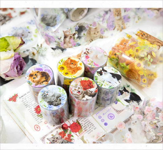 Cat And Floral PET Tape-TAHARA