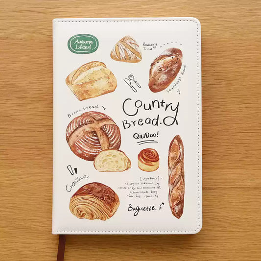 Leather Notebook - Bread Baking Journal with Hand-Drawn Illustrations