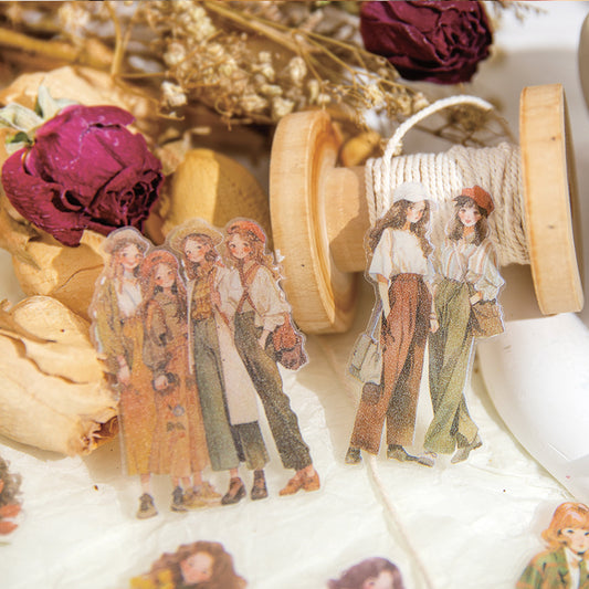 Vintage Art Hand Painted Girl Hand Account PET Tape-TAHARA