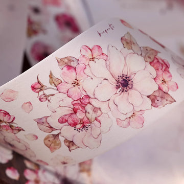 Peach Blossom Retro Pink White Big Flower Washi PET Tape