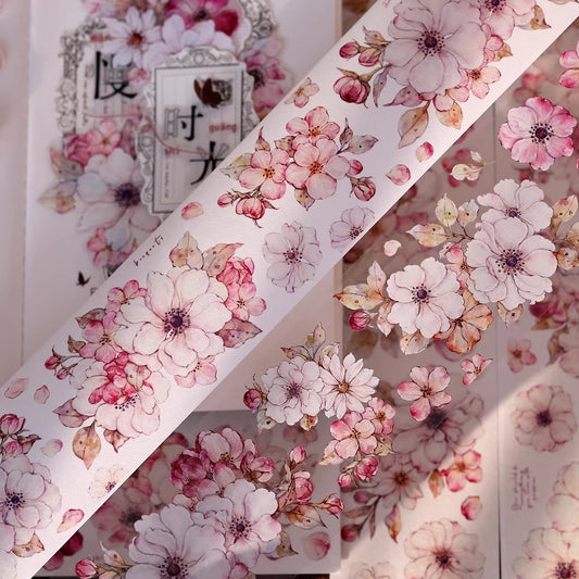 Peach Blossom Retro Pink White Big Flower Washi PET Tape