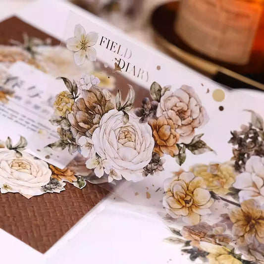 Retro Floral Washi PET Tape with Shell Light