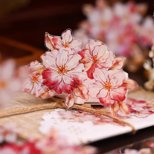 Retro Red Floral Washi PET Die Cut Tape