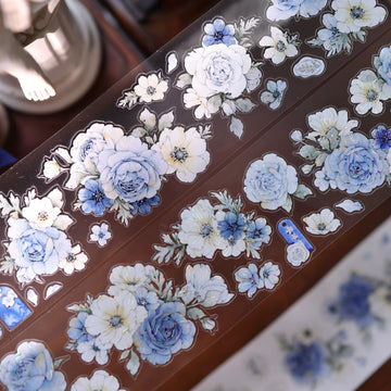 Blue and Green Flower Series Light Retro Notebook Tape